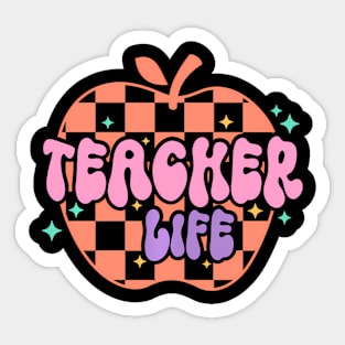 Teacher Life Retro Groovy Apple Teacher Appreciation Sticker
